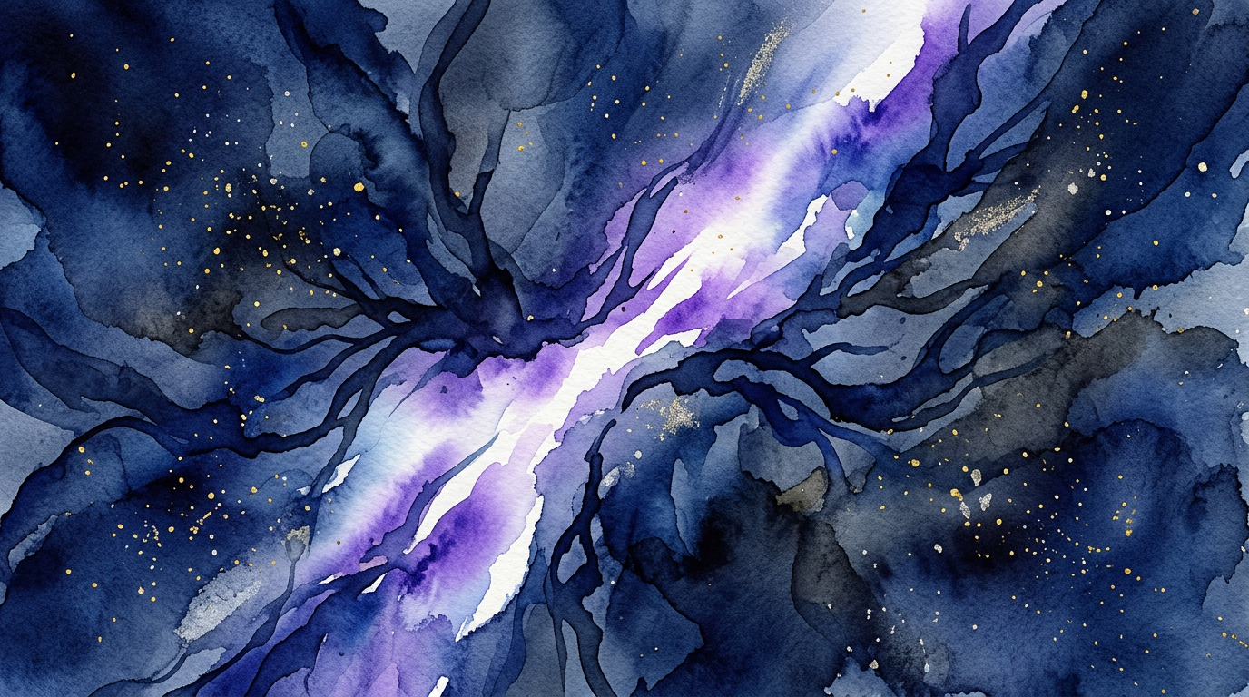 Abstract art showing Master Number 11 spiritual energy as fractured violet light and shadow