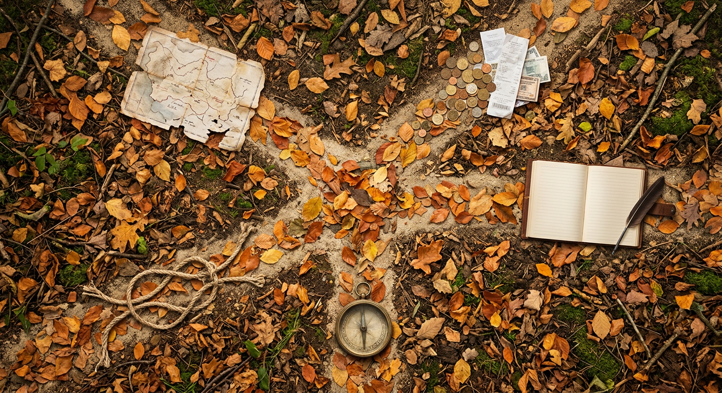 Overhead view of five diverging paths with symbols of Life Path 5 freedom archetype and shadow work numerology