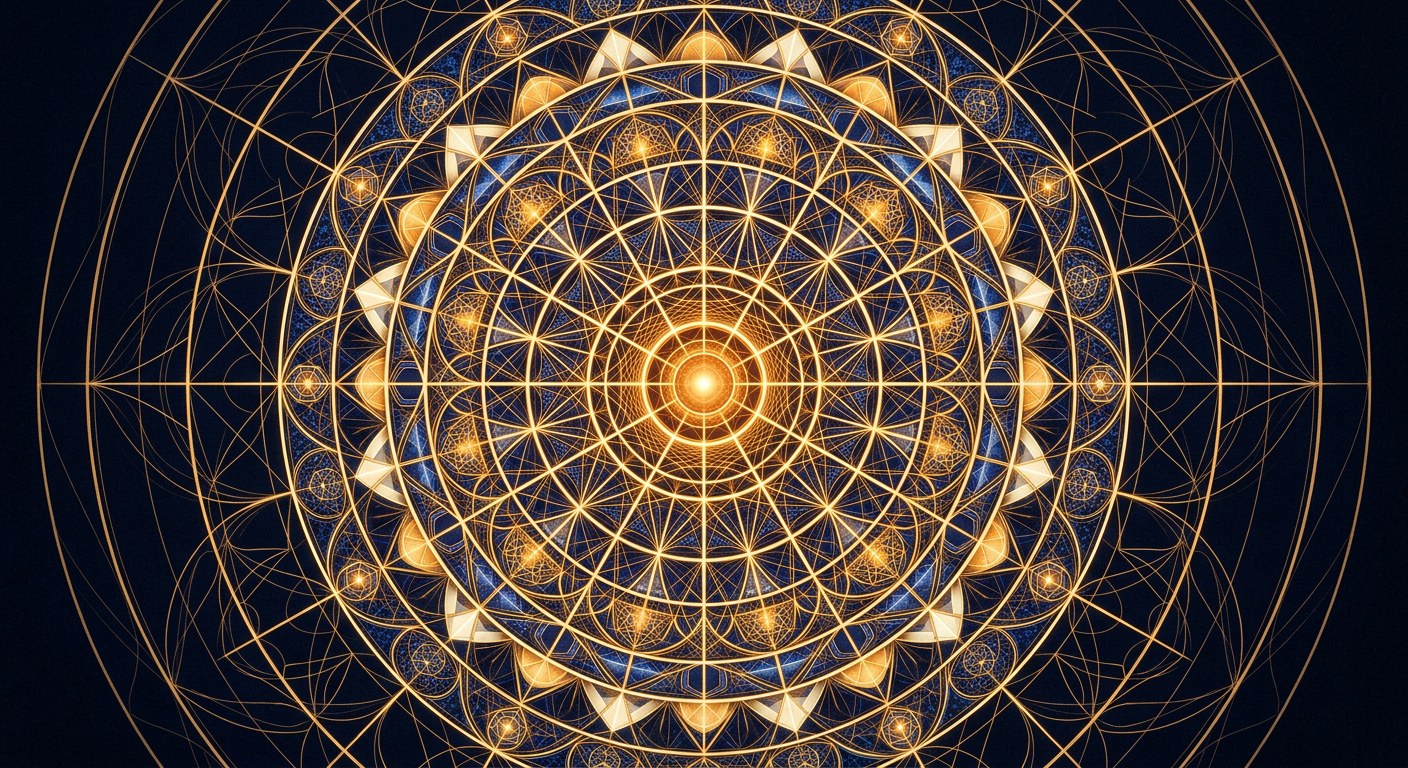 Aerial geometric mandala pattern representing Core Numbers and Pinnacle Numbers in Pythagorean numerology