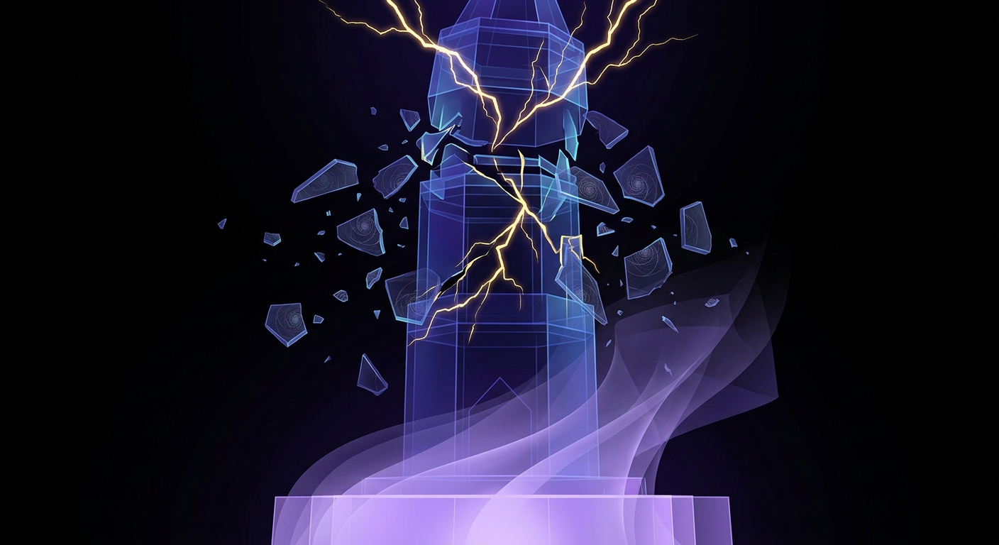 Abstract art of karmic debt 16 Tower collapse with ego dissolution and spiritual awakening energy