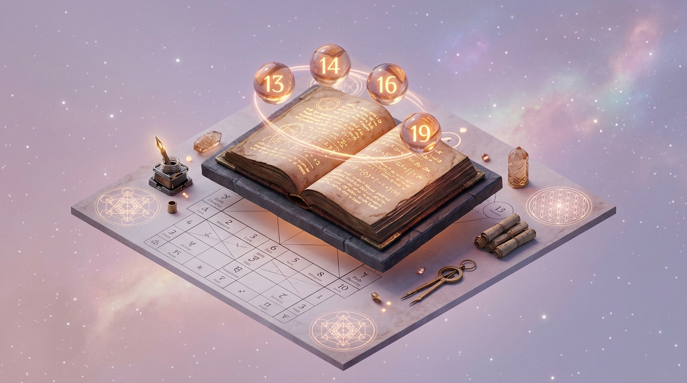 Isometric numerology chart layout showing karmic debt number 13 and Life Path Number positions
