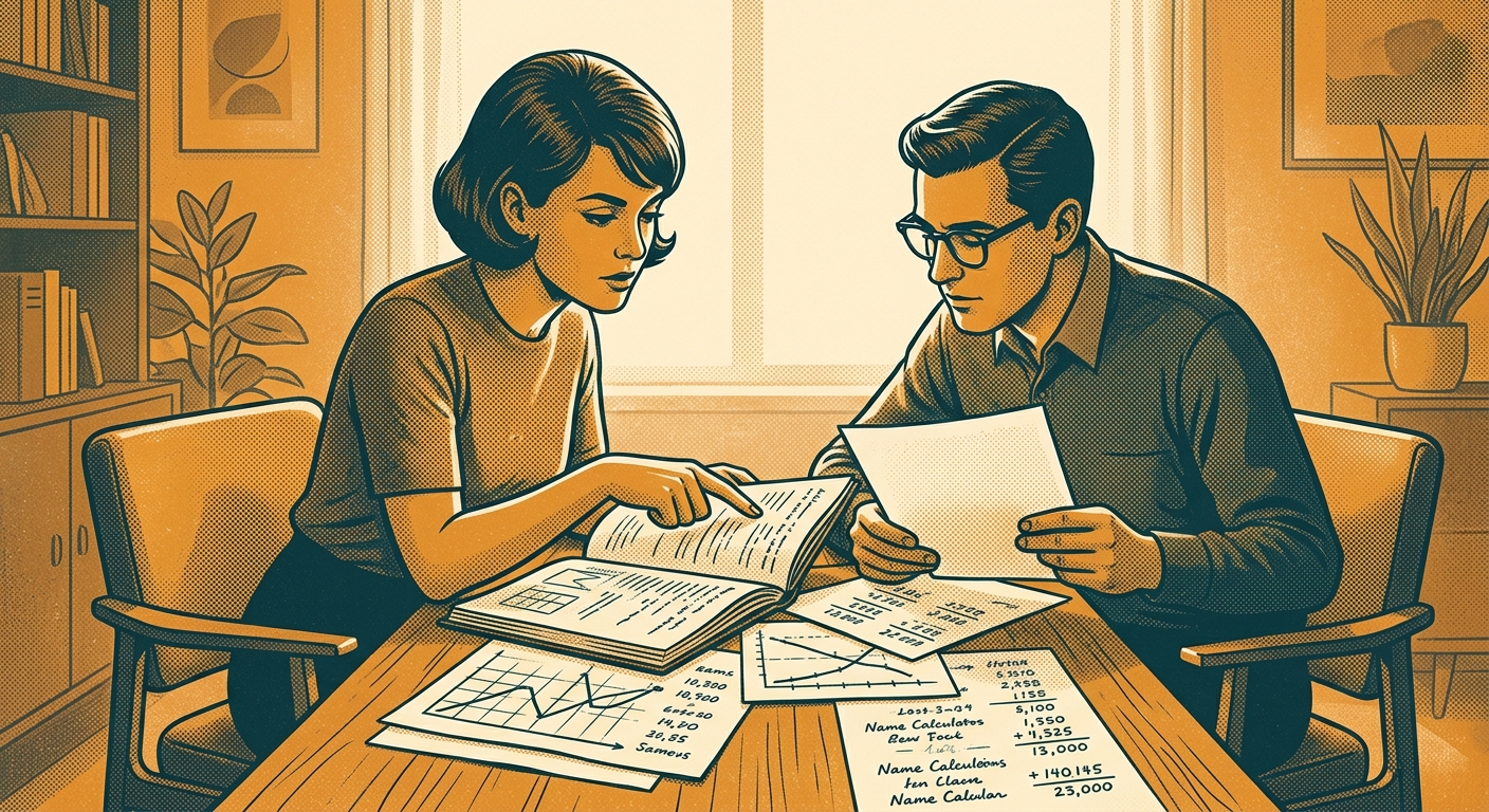 Two people comparing numerology charts showing karmic debt numbers and karmic lessons