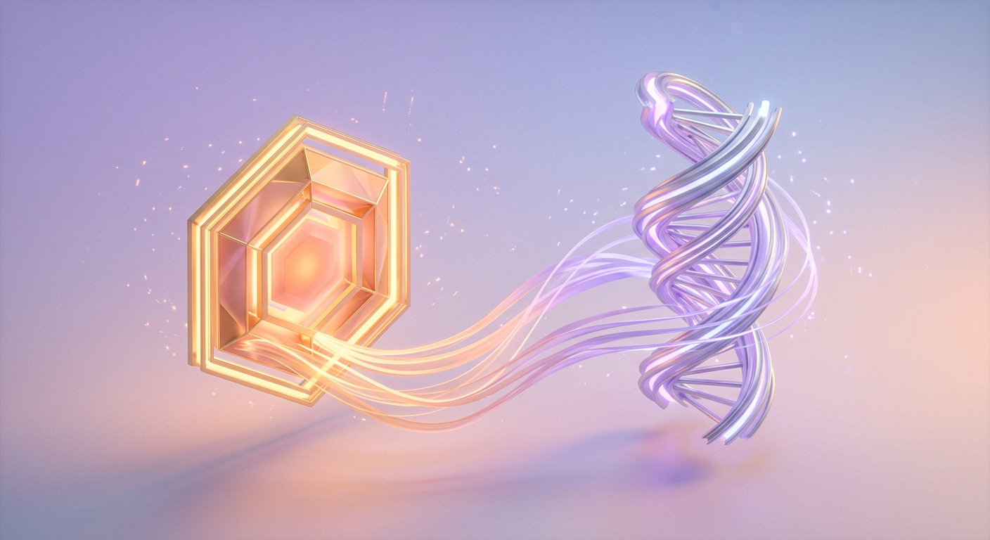 Abstract isometric render of Life Path Number 6 and Master Number 11 energy forms in pastel gradients